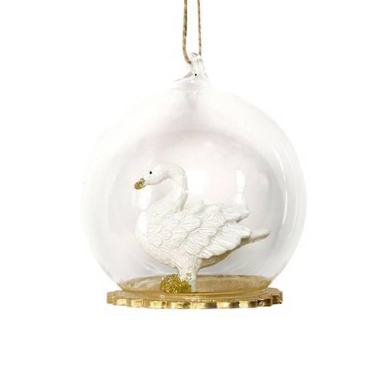 Glass Ball Clear, Resin Swan Inside 8cm